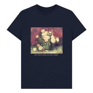 Apoh Unisex Adult Peonies Vincent Van Gogh T-Shirt / Navy Blue